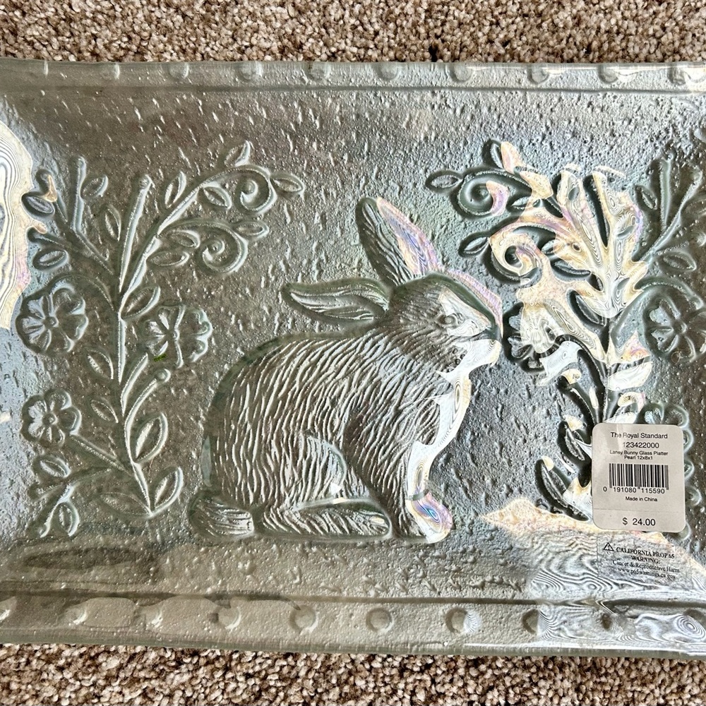 Glass Bunny Decorative Serving Tray - Clear